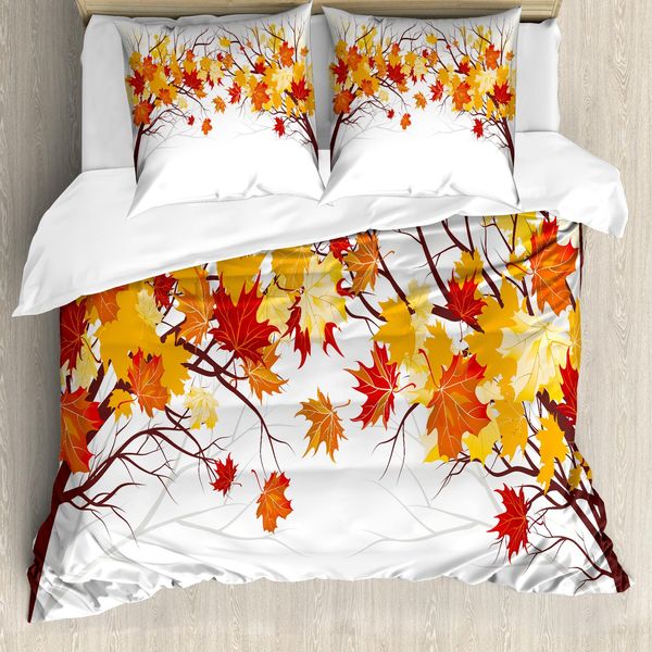Abakuhaus Copripiumino, Cartoon Acero Autunnale, Antiacaro Adatto A Chi Soffre Di Allergie Con Federe, 155 Cm X 220 Cm - 80 X 80 Cm, Arancione Bianco-image