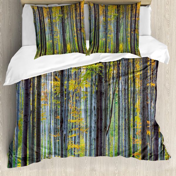 Abakuhaus Copripiumino Fallen, Stagione Autunnale Bosco Di Faggi, Antiacaro, Adatto A Chi Soffre Di Allergie, Con Federe, 200 Cm X 200 Cm - 80 X 80 Cm, Grigio Giallo-image