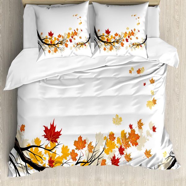 Abakuhaus Copripiumino Fallen, Ramo D'albero Autunnale, Antiacaro, Adatto A Chi Soffre Di Allergie, Con Federe, 200 Cm X 200 Cm - 80 X 80 Cm, Marigold Dark Orange-image