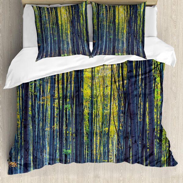 Abakuhaus Copripiumino Fallen, Foresta Autunnale Naturale, Antiacaro Adatto A Chi Soffre Di Allergie Con Federe, 200 Cm X 200 Cm - 80 X 80 Cm, Grigio Verde-image