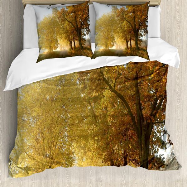 Abakuhaus Copripiumino, Autumn Morning Scenic, Antiacaro, Adatto A Chi Soffre Di Allergie, Con Federe, 155 Cm X 220 Cm - 80 X 80 Cm, Verde Giallo-image