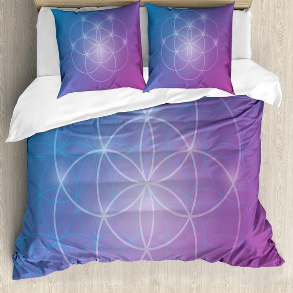 Abakuhaus Copripiumino Geometrico, Forme Rotonde, Antiacaro, Adatto A Chi Soffre Di Allergie, Con Federe, 155 Cm X 220 Cm - 80 X 80 Cm, Blu E Viola-image