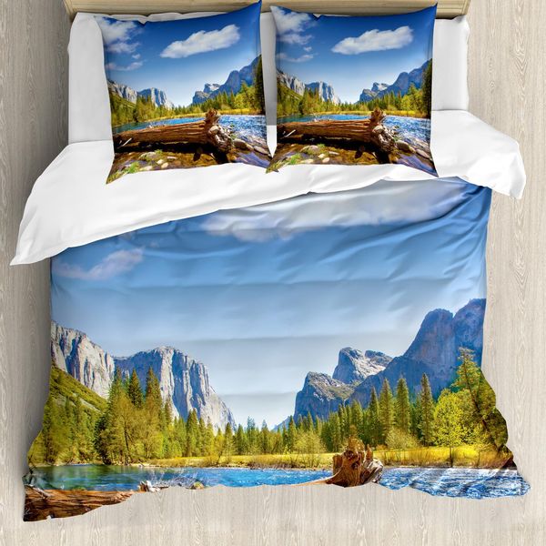 Abakuhaus Yosemite Copripiumino, California Yosemite, Antiacaro, Adatto A Chi Soffre Di Allergie, Con Federe, 155 Cm X 220 Cm - 80 X 80 Cm, Verde Blu-image