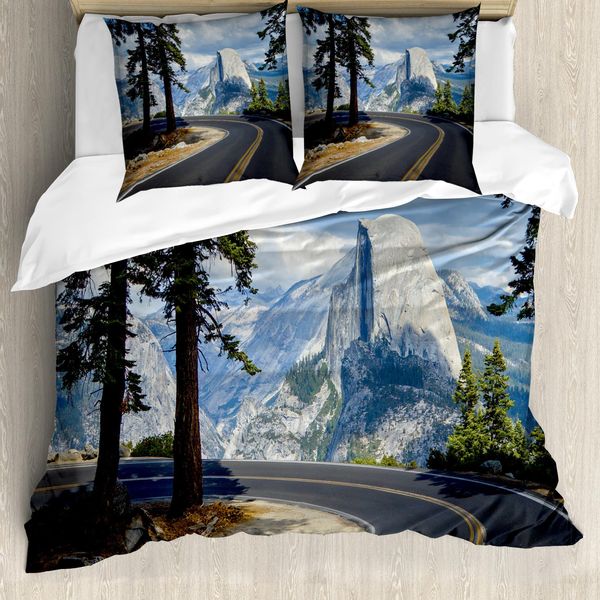 Abakuhaus Yosemite Copripiumino, Mountain Road Paesaggio, Antiacaro Adatto A Chi Soffre Di Allergie Con Federe, 155 Cm X 220 Cm - 80 X 80 Cm, Verde-image