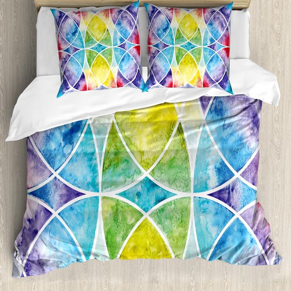 Abakuhaus Geometria Copripiumino, Arcobaleno, Antiacaro, Adatto A Chi Soffre Di Allergie, Con Federe, 155 Cm X 220 Cm - 80 X 80 Cm, Multicolore-image