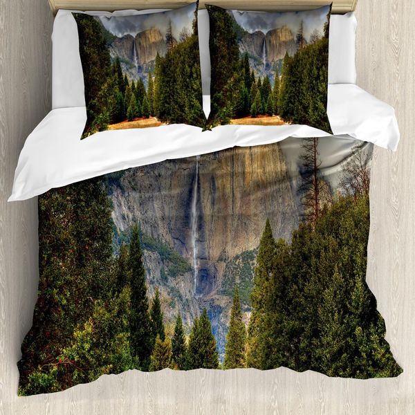 Abakuhaus Yosemite Copripiumino, Yosemite Park Autunno, Antiacaro Adatto A Chi Soffre Di Allergie Con Federe, 155 Cm X 220 Cm - 80 X 80 Cm, Verde Grigio-image