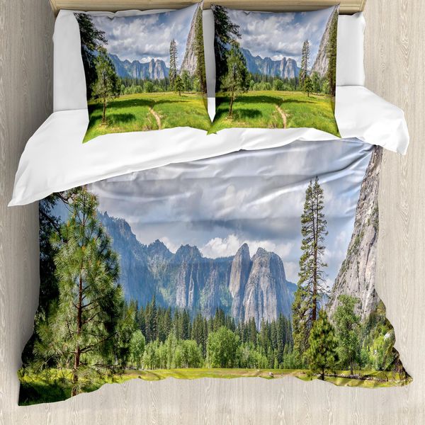 Abakuhaus Yosemite Copripiumino, Nature Valley Prato, Antiacaro Adatto A Chi Soffre Di Allergie Con Federe, 155 Cm X 220 Cm - 80 X 80 Cm, Grigio Verde-image