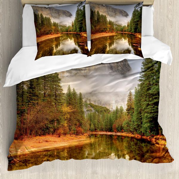 Abakuhaus Yosemite Copripiumino, Fiume Al Mattino, Antiacaro, Adatto A Chi Soffre Di Allergie, Con Federe, 155 Cm X 220 Cm - 80 X 80 Cm, Verde-image