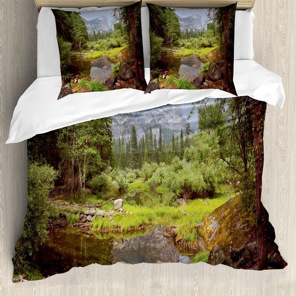 Abakuhaus Yosemite Copripiumino, Foresta Primaverile Di Montagna, Antiacaro, Adatto A Chi Soffre Di Allergie, Con Federe, 200 Cm X 200 Cm - 80 X 80 Cm, Verde-image