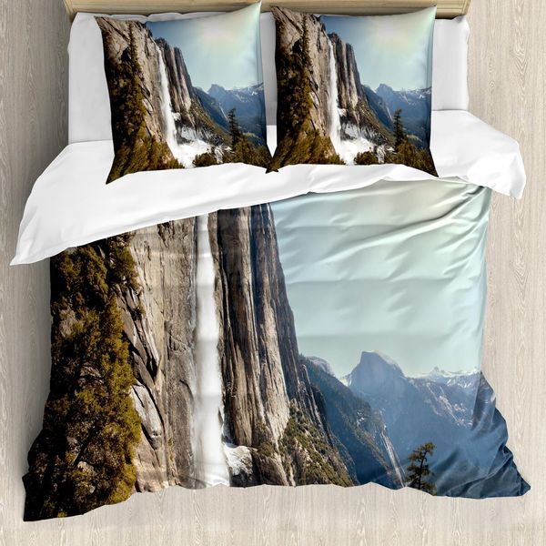 Abakuhaus Yosemite Copripiumino, Yosemite Falls Mountain, Antiacaro, Adatto A Chi Soffre Di Allergie, Con Federe, 155 Cm X 220 Cm - 80 X 80 Cm, Verde-image
