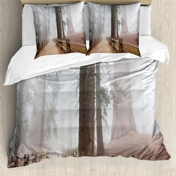 Abakuhaus Yosemite Copripiumino, Foresta In Una Mattina Nebbiosa, Antiacaro Adatto A Chi Soffre Di Allergie Con Federe, 155 Cm X 220 Cm - 80 X 80 Cm, Grigio Marrone-image