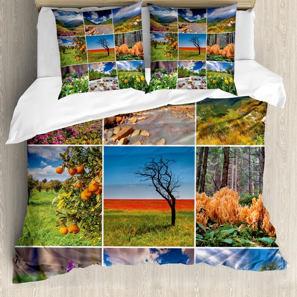 Abakuhaus Set Copripiumino Naturale Per Letti Matrimoniali, Paesaggio Primaverile, Antiacaro, Adatto A Chi Soffre Di Allergie, Con Federe, Multicolore-image