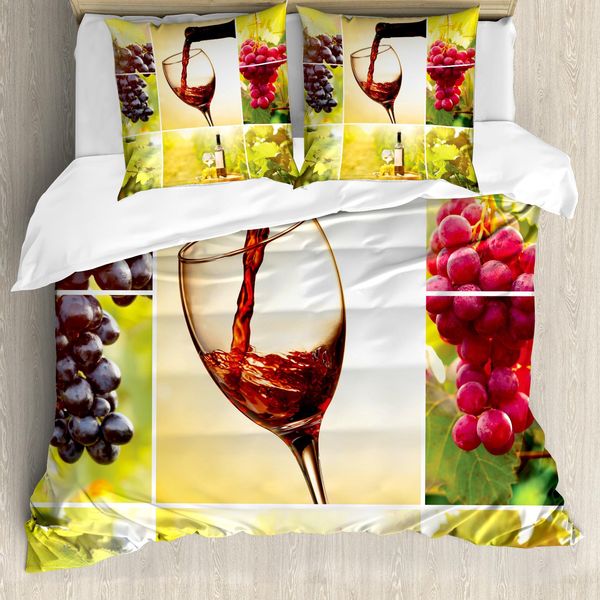 Abakuhaus Copripiumino Wein, Vendemmia, Antiacaro, Adatto A Chi Soffre Di Allergie, Con Federe, 200 Cm X 200 Cm - 80 X 80 Cm, Verde Rosso-image