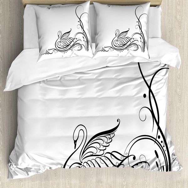 Abakuhaus Copripiumino Schwan, Black Swan In Fluss, Antiacaro, Adatto A Chi Soffre Di Allergie, Con Federe, 155 Cm X 220 Cm - 80 X 80 Cm, Bianco Nero-image