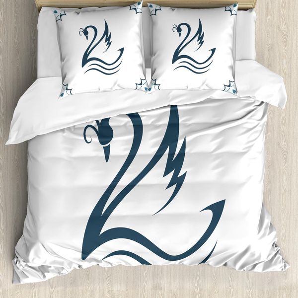Abakuhaus Copripiumino Schwan, Cigno Con Curve, Antiacaro, Adatto A Chi Soffre Di Allergie, Con Federe, 155 Cm X 220 Cm - 80 X 80 Cm, Bianco Teal-image