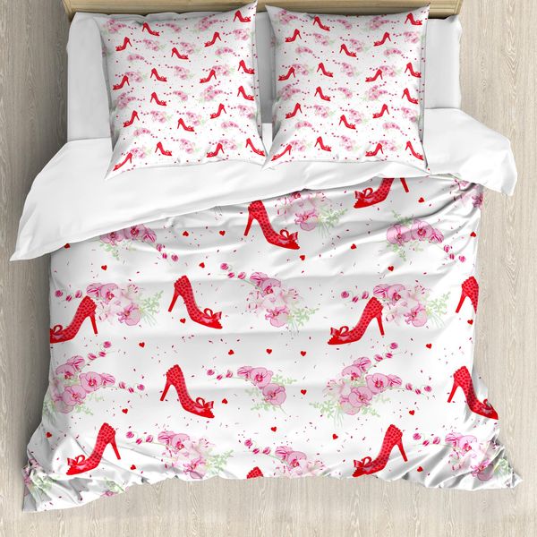 Abakuhaus Copripiumino Moderno, Motivo Floreale Alla Moda, Antiacaro, Adatto A Chi Soffre Di Allergie, Con Federe, 200 Cm X 200 Cm - 80 X 80 Cm, Rosso E Bianco-image