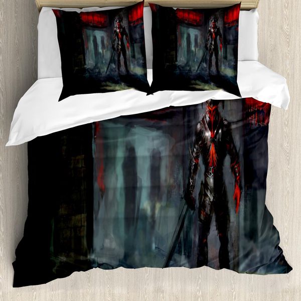 Abakuhaus Fantasy World Copripiumino, Edificio Fantasy Gotico, Antiacaro, Adatto A Chi Soffre Di Allergie, Con Federe, 200 Cm X 200 Cm - 80 X 80 Cm, Grigio, Rosso,-image