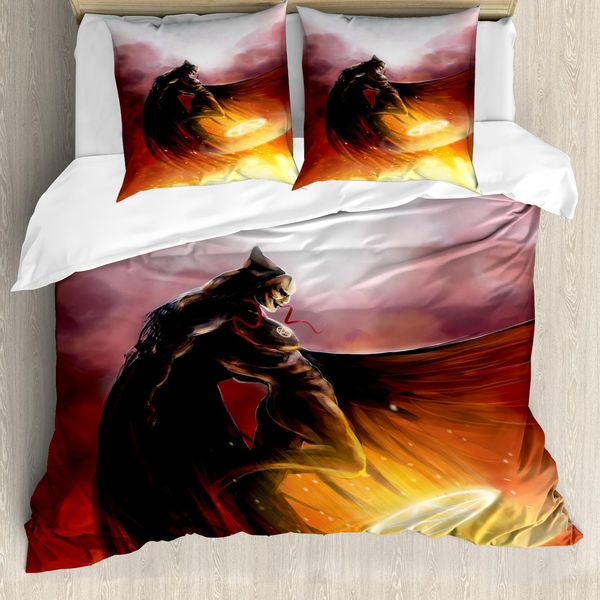 Abakuhaus Fantasy World Copripiumino, Tema Supereroi Magia, Antiacaro, Adatto A Chi Soffre Di Allergie, Con Federe, 155 Cm X 220 Cm - 80 X 80 Cm, Giallo Rosso-image