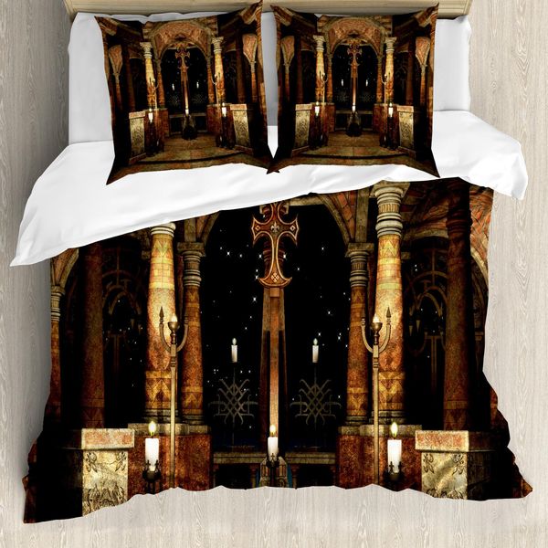 Abakuhaus Copripiumino Gotico, Colonne Di Halle, Antiacaro, Adatto A Chi Soffre Di Allergie, Con Federe, 155 Cm X 220 Cm - 80 X 80 Cm, Avorio Marrone Nero-image