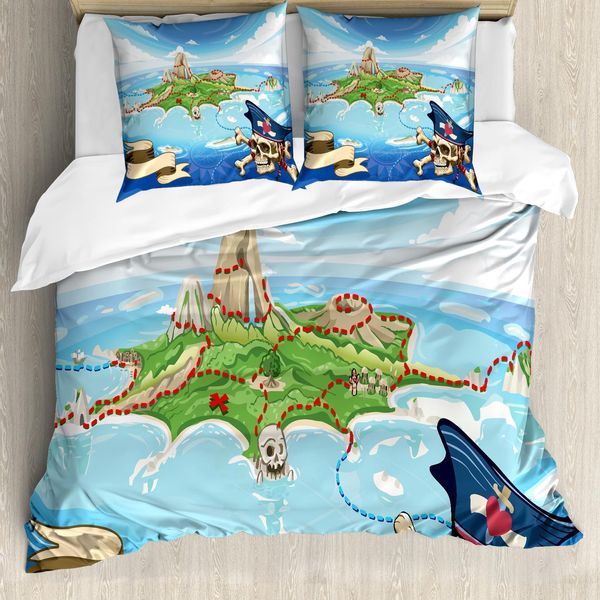 Abakuhaus Copripiumino Con Mappa Dell'isola, Pirate Island Skull, Antiacaro, Adatto A Chi Soffre Di Allergie, Con Federe, 155 Cm X 220 Cm - 80 X 80 Cm, Multicolore-image