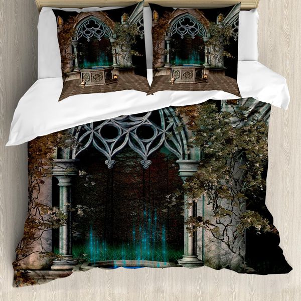 Abakuhaus Copripiumino Gotico, Vecchio Cancello Della Foresta, Antiacaro, Adatto A Chi Soffre Di Allergie, Con Federe, 155 Cm X 220 Cm - 80 X 80 Cm, Grigio Verde Acqua-image