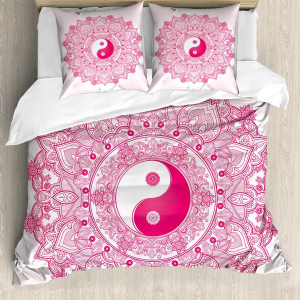 Abakuhaus Ying Yang Copripiumino, Mystisch, Antiacaro, Adatto A Chi Soffre Di Allergie, Con Federe, 155 Cm X 220 Cm - 80 X 80 Cm, Rosa-image