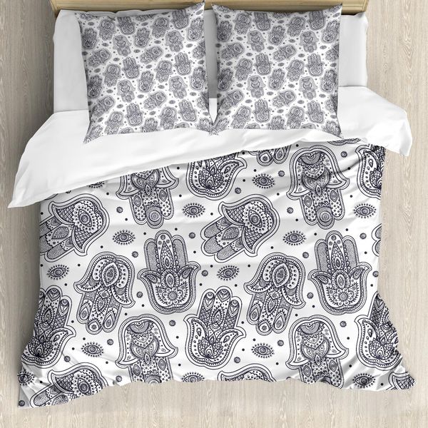 Abakuhaus Copripiumino Hamsa, Meditazione Yoga Mandala, Antiacaro, Adatto A Chi Soffre Di Allergie, Con Federe, 155 Cm X 220 Cm - 80 X 80 Cm, Bianco E Nero-image
