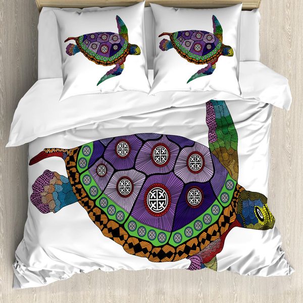 Abakuhaus Copripiumino Psichedelico, Tartaruga Marina, Antiacaro, Adatto A Chi Soffre Di Allergie, Con Federe, 155 Cm X 220 Cm - 80 X 80 Cm, Viola Arancione Rosa-image