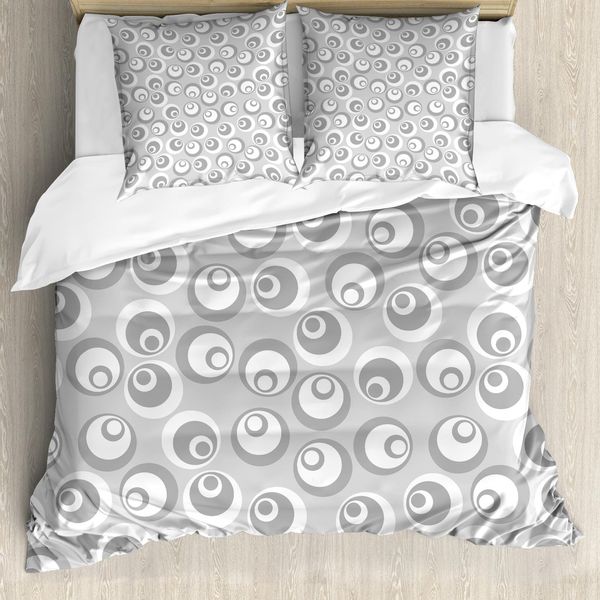 Abakuhaus Copripiumino Psichedelico, Arte Astratta Moderna, Antiacaro, Adatto A Chi Soffre Di Allergie, Con Federe, 155 Cm X 220 Cm - 80 X 80 Cm, Bianco Grigio-image