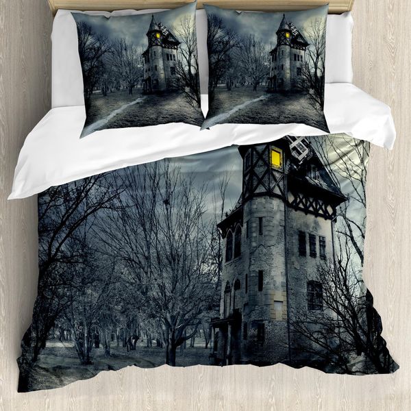 Copripiumino Abakuhaus Halloween, Casa Fantasma Gotica, Antiacaro, Adatto A Chi Soffre Di Allergie, Con Federe, 200 Cm X 200 Cm - 80 X 80 Cm, Verde Acqua-image