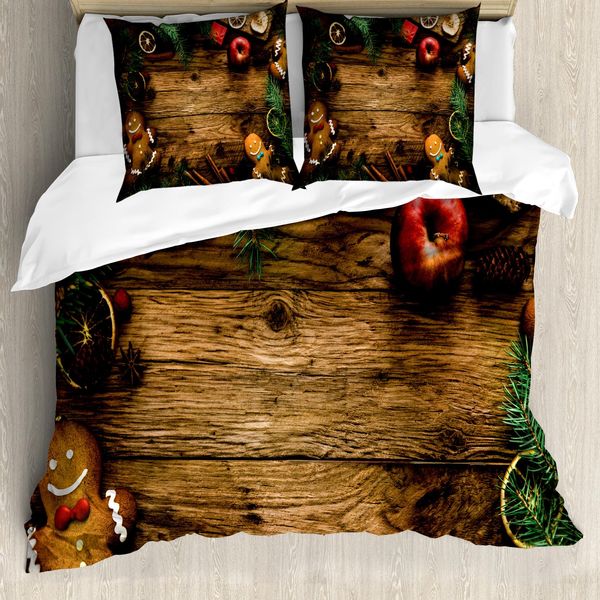 Abakuhaus Copripiumino Natalizio, Rustic Lodge Holz, Antiacaro, Adatto A Chi Soffre Di Allergie, Con Federe, 155 Cm X 220 Cm - 80 X 80 Cm, Marrone Verde-image
