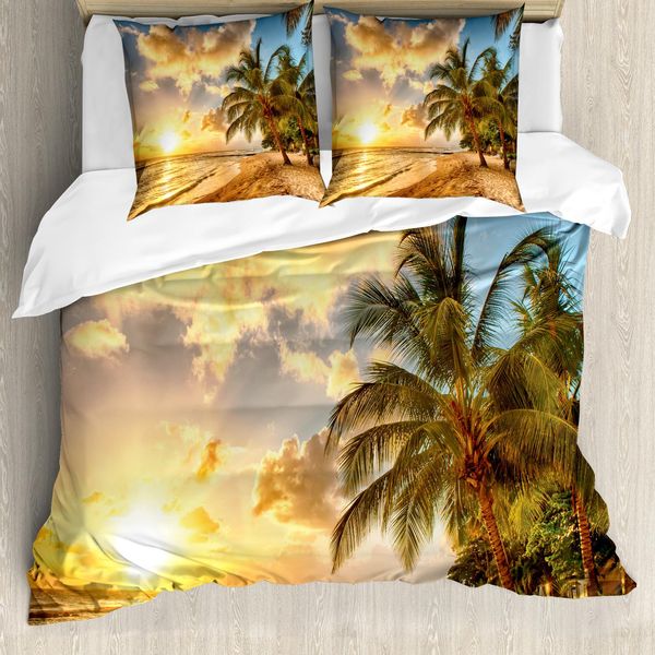 Abakuhaus Copripiumino Da Spiaggia, Exotic Sandy Beach, Antiacaro, Adatto A Chi Soffre Di Allergie, Con Federe, 200 Cm X 200 Cm - 80 X 80 Cm, Crema Blu-image