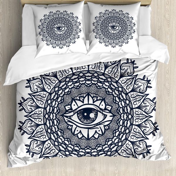 Abakuhaus Copripiumino Occulto, Mandala Tribale Vintage, Antiacaro, Adatto A Chi Soffre Di Allergie, Con Federe, 200 Cm X 200 Cm - 80 X 80 Cm, Grigio-image