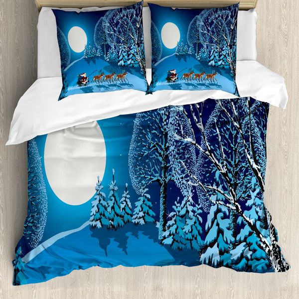 Abakuhaus Set Copripiumino Natalizio Per Letti Matrimoniali, Santa Winterwald, Antiacaro, Adatto A Chi Soffre Di Allergie, Con Federe, Blu Navy-image