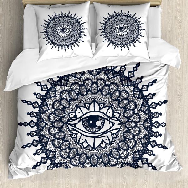 Abakuhaus Copripiumino Occulto, Arte Tradizionale Mandala, Antiacaro, Adatto A Chi Soffre Di Allergie, Con Federe, 200 Cm X 200 Cm - 80 X 80 Cm, Grigio Bianco-image