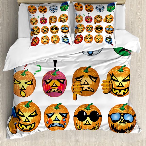Copripiumino Abakuhaus Halloween, Emoticon Zucca, Antiacaro, Adatto A Chi Soffre Di Allergie, Con Federe, 200 Cm X 200 Cm - 80 X 80 Cm, Arancione-image