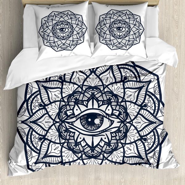Abakuhaus Copripiumino Occulto, Mandala Tribal, Antiacaro, Adatto A Chi Soffre Di Allergie, Con Federe, 200 Cm X 200 Cm - 80 X 80 Cm, Bianco E Nero-image