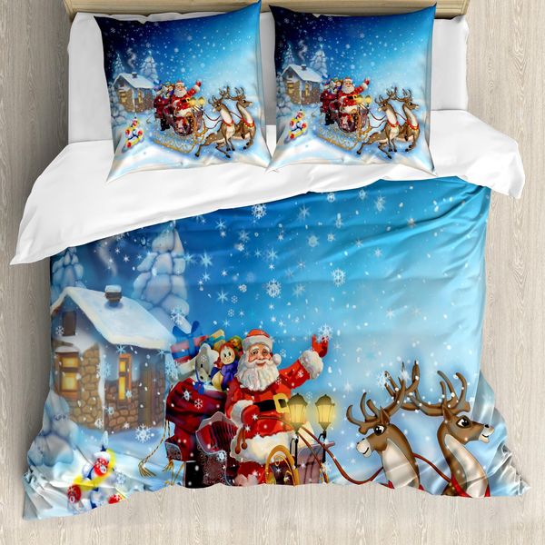 Abakuhaus Set Copripiumino Natalizio Per Letti Matrimoniali, Giocattolo Babbo Natale Sulla Slitta, Antiacaro, Adatto A Chi Soffre Di Allergie, Con Federe, Blu Navy-image