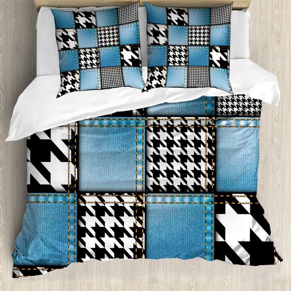 Abakuhaus Copripiumino Rustico, Patchwork In Denim, Antiacaro, Adatto A Chi Soffre Di Allergie, Con Federe, 200 Cm X 200 Cm - 80 X 80 Cm, Multicolore-image