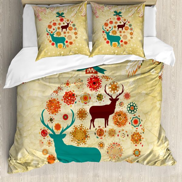 Abakuhaus Copripiumino Natalizio, Renne In Inverno, Antiacaro, Adatto A Chi Soffre Di Allergie, Con Federe, 155 Cm X 220 Cm - 80 X 80 Cm, Beige-image