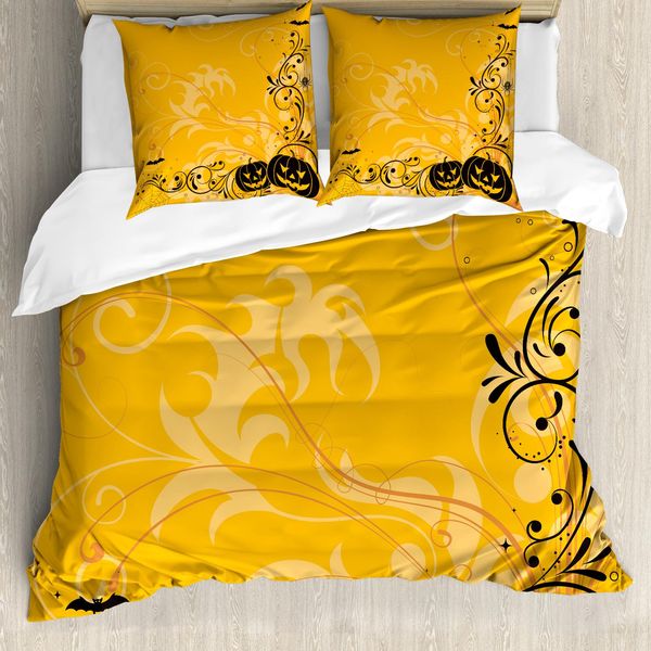 Copripiumino Abakuhaus Halloween, Zucca E Mazza, Antiacaro, Adatto A Chi Soffre Di Allergie, Con Federe, 200 Cm X 200 Cm - 80 X 80 Cm, Arancione E Nero-image