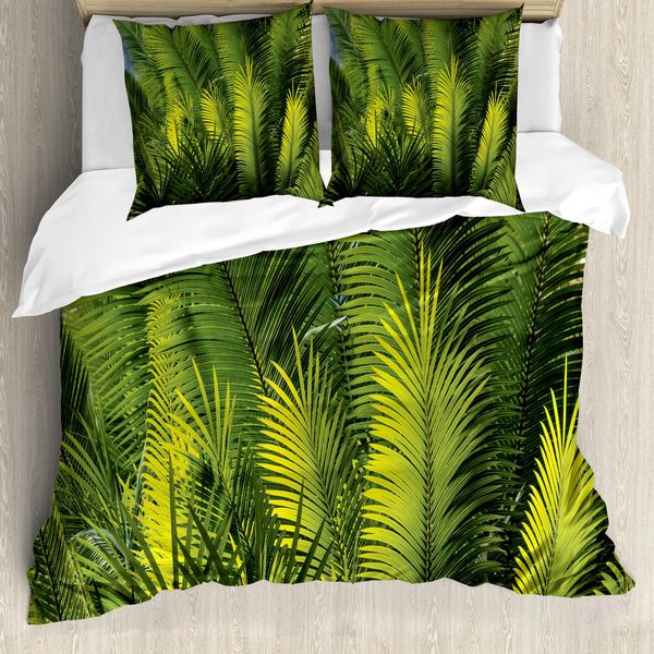 Abakuhaus Copripiumino Palme, Palme Esotiche, Antiacaro, Adatto A Chi Soffre Di Allergie, Con Federe, 200 Cm X 200 Cm - 80 X 80 Cm, Verde-image