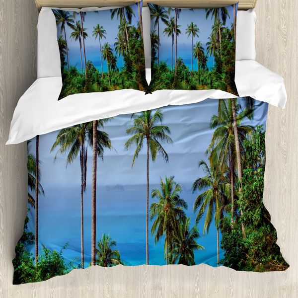 Abakuhaus Copripiumino Palme, Ozean Jungle Beauty, Antiacaro, Adatto A Chi Soffre Di Allergie, Con Federe, 155 Cm X 220 Cm - 80 X 80 Cm, Blu Verde-image