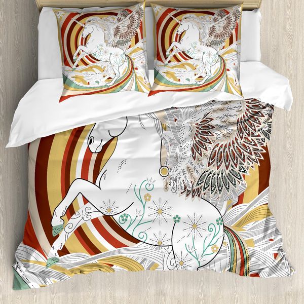 Abakuhaus Copripiumino Unicorno, Unicorno, Antiacaro, Adatto A Chi Soffre Di Allergie, Con Federe, 200 Cm X 200 Cm - 80 X 80 Cm, Multicolore-image
