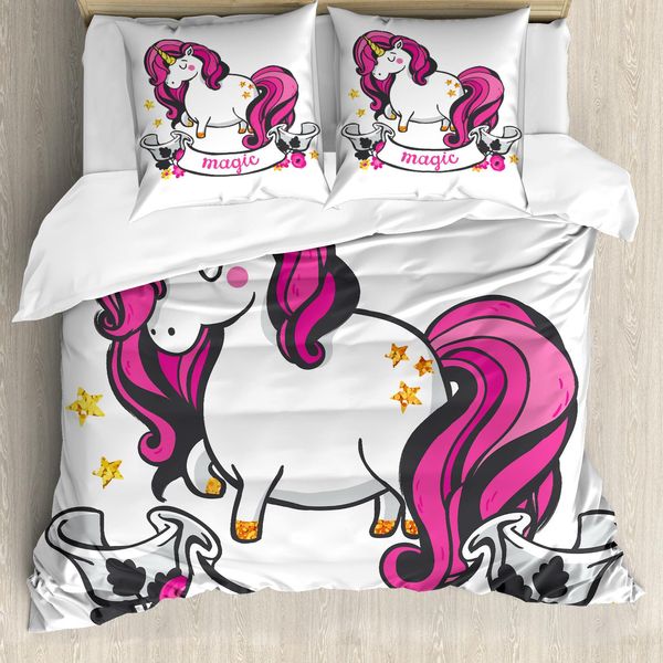 Abakuhaus Copripiumino Unicorno, Unicorno Con Criniera Rosa, Antiacaro, Adatto A Chi Soffre Di Allergie, Con Federe, 200 Cm X 200 Cm - 80 X 80 Cm, Rosa, Bianco,-image