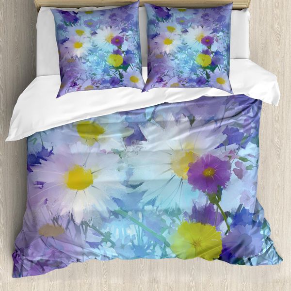 Abakuhaus Copripiumino Con Motivo Floreale, Fiori Vintage Color Pastello, Antiacaro E Anallergico, Con Federe, 155 Cm X 220 Cm - 80 X 80 Cm, Multicolore-image