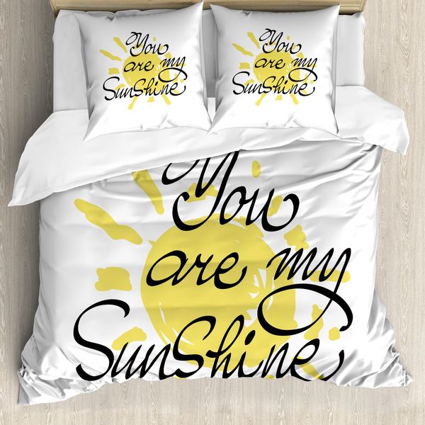 Abakuhaus Copripiumino Con Proverbio, Valentines Sun Romantic, Antiacaro, Adatto A Chi Soffre Di Allergie, Con Federe, 200 Cm X 200 Cm - 80 X 80 Cm, Giallo Coke Grigio-image