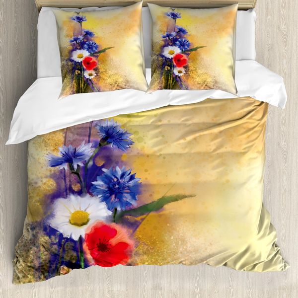 Abakuhaus Copripiumino Blume, Papavero Camomilla Primavera, Antiacaro Adatto A Chi Soffre Di Allergie Con Federe, 155 Cm X 220 Cm - 80 X 80 Cm, Blu Bianco-image
