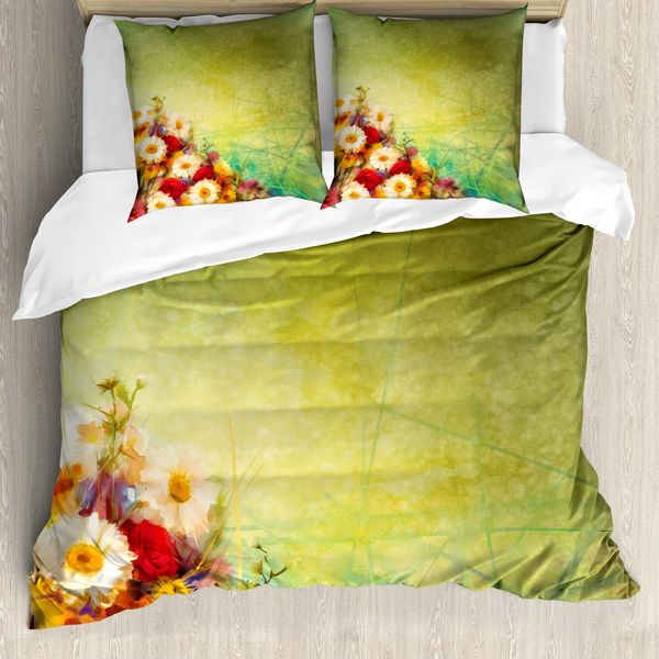 Abakuhaus Copripiumino Con Motivo Floreale, Romantico Bouquet Di Fiori, Antiacaro E Anallergico, Con Federe, 200 Cm X 200 Cm - 80 X 80 Cm, Giallo E Bianco-image