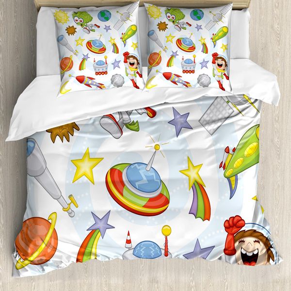 Abakuhaus Copripiumino Space, Space Earth Per Bambini, Antiacaro, Adatto A Chi Soffre Di Allergie, Con Federe, 155 Cm X 220 Cm - 80 X 80 Cm, Multicolore-image